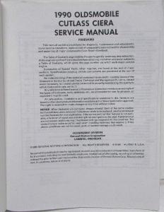 1990 Oldsmobile Cutlass Ciera and Cutlass Cruiser Service Shop Repair Manual