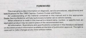 1990 Oldsmobile Custom Cruiser Service Shop Repair Manual