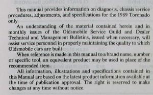 1989 Oldsmobile Toronado Service Shop Repair Manual
