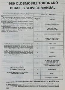 1989 Oldsmobile Toronado Service Shop Repair Manual