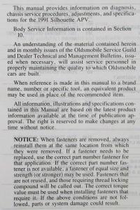 1991 Oldsmobile Silhouette Service Shop Repair Manual