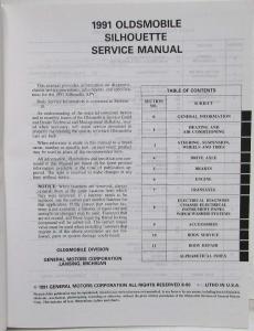 1991 Oldsmobile Silhouette Service Shop Repair Manual