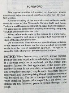 1991 Oldsmobile Custom Cruiser Service Shop Repair Manual