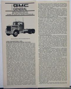 1981 GMC General 9500 N9FO64 Tandem Axle Sales Data Sheet Folder Original