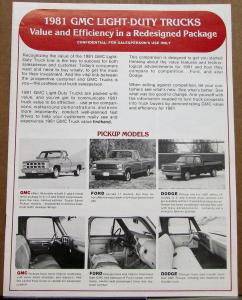 1981 GMC Pickup Jimmy Light Duty Trucks Vs Ford & Dodge Models Sale Folder Orig