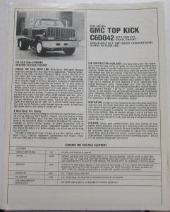 1982 GMC Top Kick 6000 Series C6DO42 Truck Data Spec Sales Folder Original
