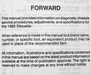 1993 Oldsmobile Silhouette Service Shop Repair Manual