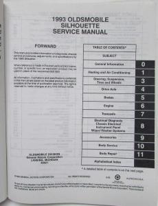 1993 Oldsmobile Silhouette Service Shop Repair Manual