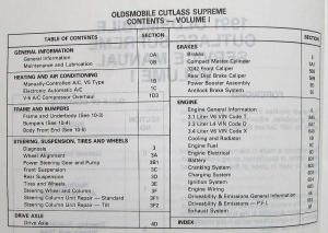 1991 Oldsmobile Cutlass Supreme Service Shop Repair Manual - 2 Volume Set