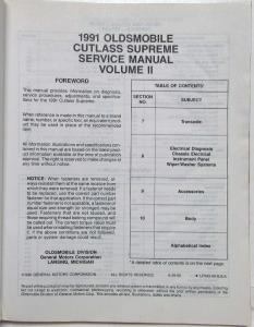 1991 Oldsmobile Cutlass Supreme Service Shop Repair Manual - 2 Volume Set