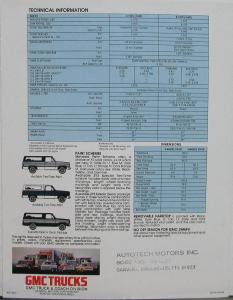 1982 GMC Jimmy & 6.2 V8 Diesel Engine Sales Brochure Folder Original