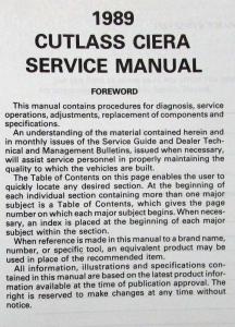 1989 Oldsmobile Cutlass Ciera and Cutlass Cruiser Service Shop Repair Manual