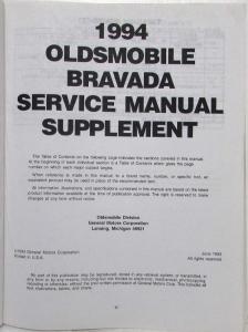 1994 Oldsmobile Bravada T-Truck Service Shop Repair Manual Supplement