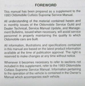 1993 Oldsmobile Cutlass Supreme 3.1 Liter RPO L82 V-6 Engine Service Manual Supp