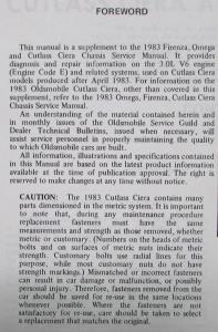 1983 Oldsmobile Cutlass Ciera 3.0 Liter V-6 Engine Chassis Service Manual Supp