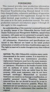 1984 Oldsmobile Electrical Troubleshooting Manual Supplement - All Series