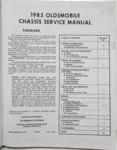 1983 Oldsmobile Cutlass Delta Custom Cruiser 98 Toronado Chassis Service Manual
