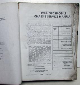 1984 Oldsmobile Cutlass Delta Custom Cruiser 98 Toronado Chassis Service Manual