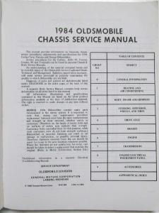 1984 Oldsmobile Cutlass Ciera Firenza Omega Cruiser Chassis Service Shop Manual
