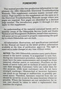 1985 Oldsmobile Electrical Troubleshooting Manual Supplement - All Series