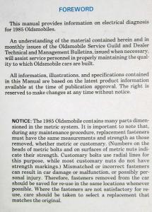 1985 Oldsmobile Electrical Troubleshooting Manual - Firenza Calais Ciera 98