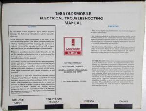1985 Oldsmobile Electrical Troubleshooting Manual - Firenza Calais Ciera 98
