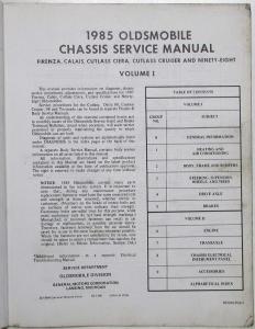 1985 Oldsmobile Chassis Service Manual - Firenza Calais Cutlass 98 - 2 Vol Set