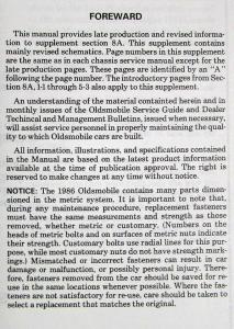 1985 Oldsmobile Chassis Service Manual Supplement - Section 8A All Carlines
