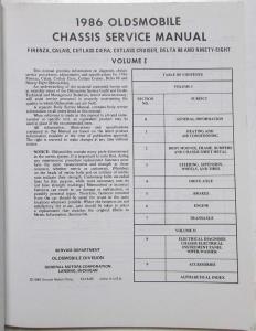 1986 Oldsmobile Chassis Service Manual - Firenza Calais Ciera 88 98 - 2 Vol Set