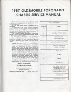 1987 Oldsmobile Toronado Chassis Service Shop Manual