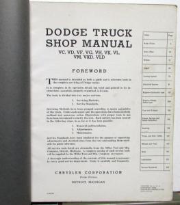 1940 Dodge Truck VC VD VF VG VH VK VL VM VKD VLD Service Shop Repair Manual