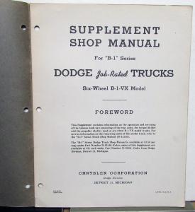 1948 1949 Dodge B-1 Series Six Wheel VX Service Shop Repair Manual Supplement