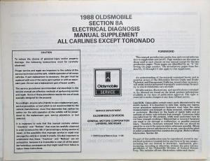 1988 Oldsmobile Chassis Service Manual Supplement - Sec 8A All Cars exc Toronado