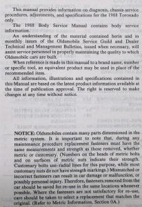 1988 Oldsmobile Toronado Chassis Service Shop Manual