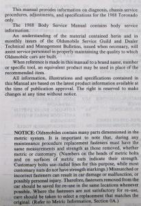 1988 Oldsmobile Toronado Chassis Service Shop Manual