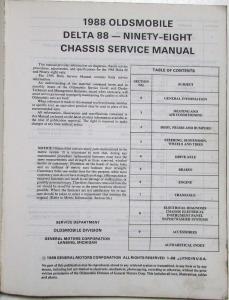 1988 Oldsmobile Delta 88 Royale Ninety-Eight Regency Chassis Service Shop Manual