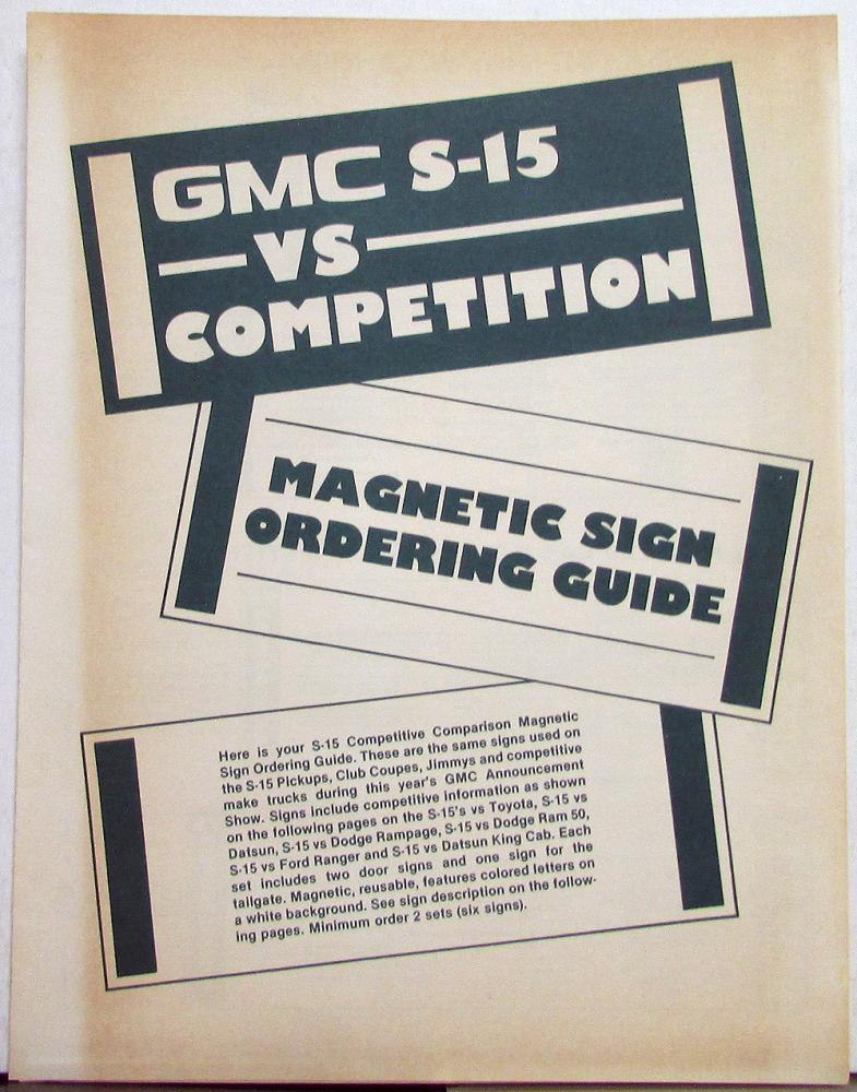 1983 GMC S-15 Vs Truck Competition Magnetic Sign Order Form Original