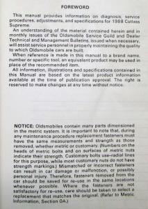 1988 Oldsmobile Cutlass Supreme Chassis Service Shop Manual