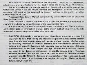 1988 Oldsmobile Chassis Service Manual - Firenza Calais & 1987 Calais Quad 4