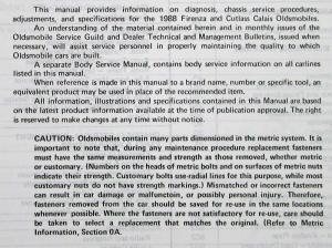 1988 Oldsmobile Chassis Service Manual - Firenza Calais & 1987 Calais Quad 4