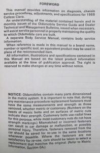 1988 Oldsmobile Chassis Service Manual - Cutlass Ciera Cutlass Cruiser