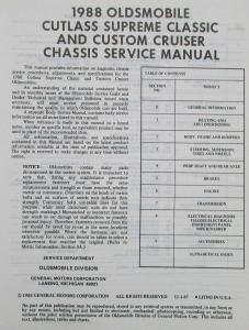 1988 Oldsmobile Cutlass Supreme Classic & Custom Cruiser Chassis Service Manual