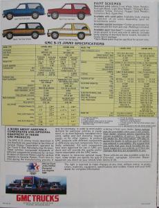 1983 GMC S-15 Jimmy 2- 4-WD Truck Models Sales Brochure Folder Original