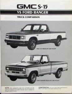 1983 GMC S-15 Pickup Truck Vs Ford Ranger Comparison Sales Brochure Original
