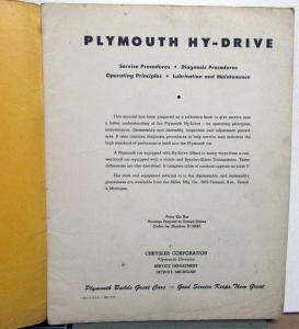 1953 Plymouth Dealer Hy-Drive Transmission Service Shop Manual Orig