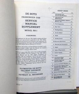 1961 DeSoto Dealer Service Shop Repair Manual Supplement RS-1 Original