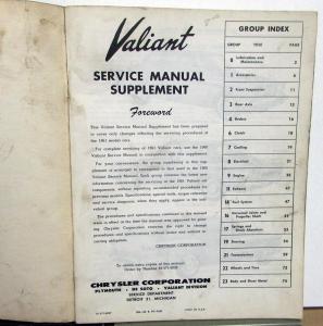 1961 Valiant Dealer Service Shop Repair Manual Supplement V-200 Original