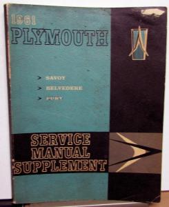 1961 Plymouth Dealer Service Shop Repair Manual Supplement Savoy Belvedere Fury