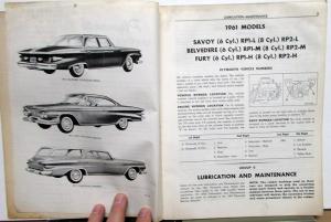 1961 Plymouth Dealer Service Shop Repair Manual Supplement Savoy Belvedere Fury