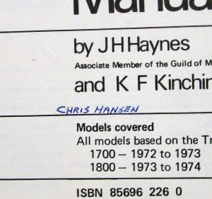 1972-1974 VW 1700/1800 Transporter Haynes Owners Workshop Manual